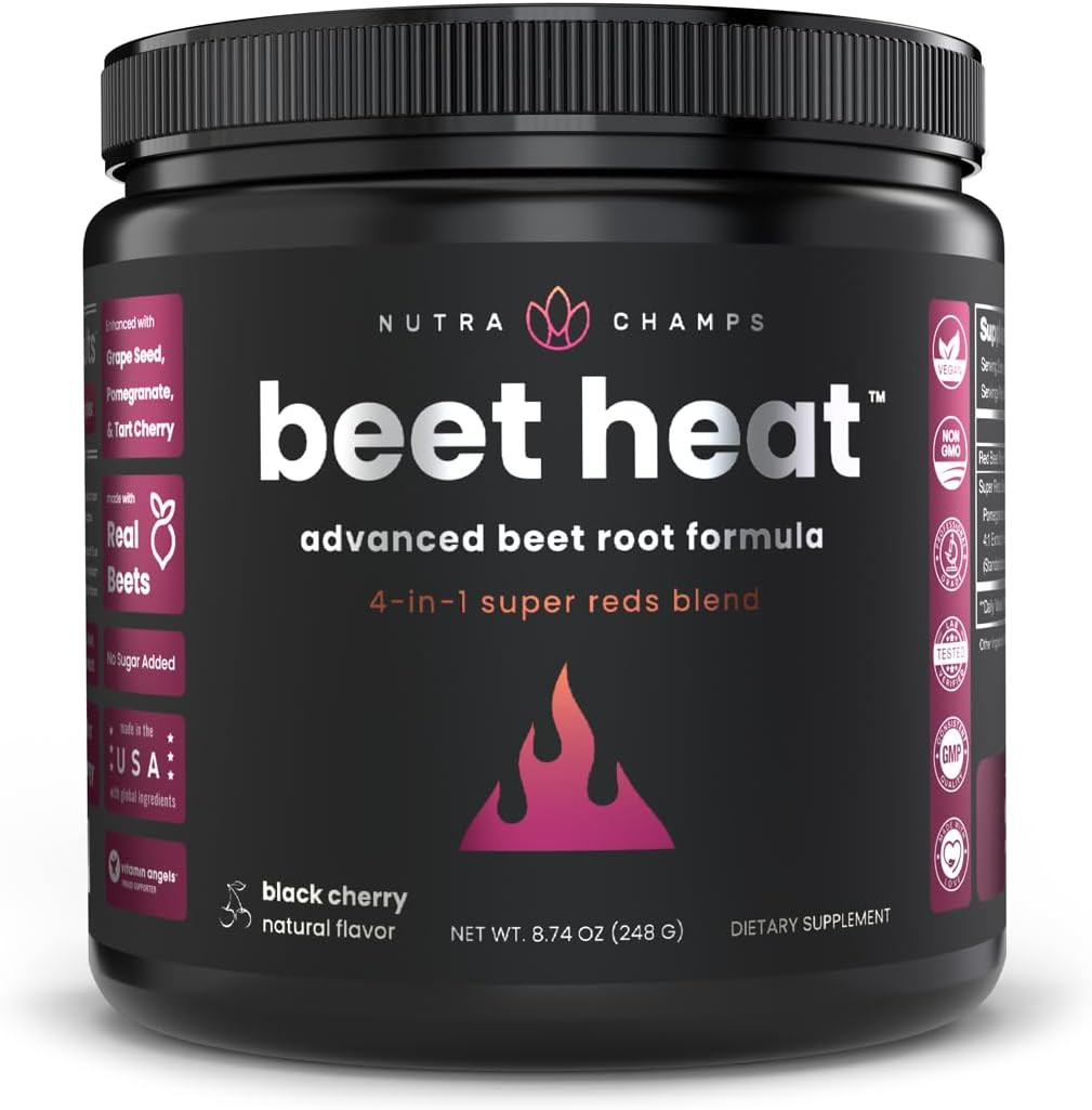 Beet Root Powder Circulation Supplement | Superfood Powder Nitric Oxide Supplement with Beetroot Juice, Super Reds Powder & Grape Seed Extract | No Sugar Beet Supplement