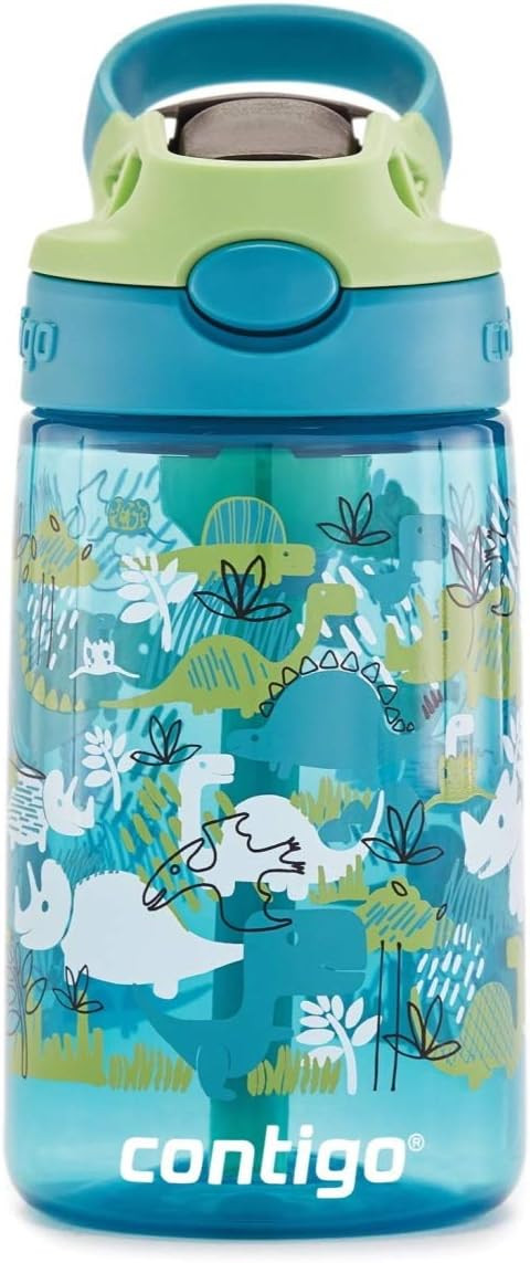Contigo Kids Water Bottle, 14 oz with Autospout Technology – Spill Proof, Easy-Clean Lid Design – Ages 3 Plus, Top Rack Dishwasher Safe – Dinos