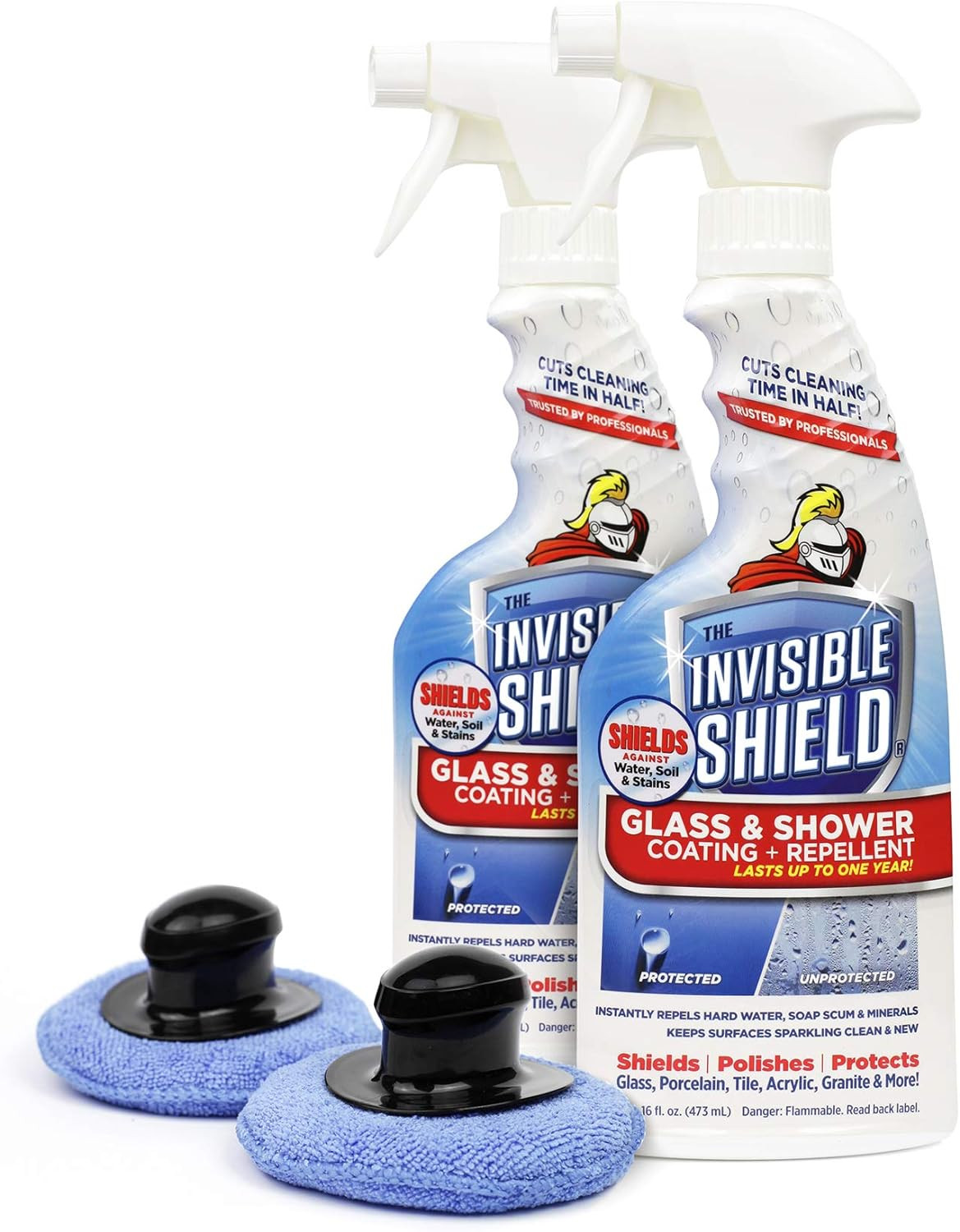 Invisible Shield Glass and Shower Coating Spray (2 Pack) Protects Glass, Porcelain and Ceramics in The Shower and Around The Home. Includes 2 bonus Polishing Applicators with Handles. From Unelko