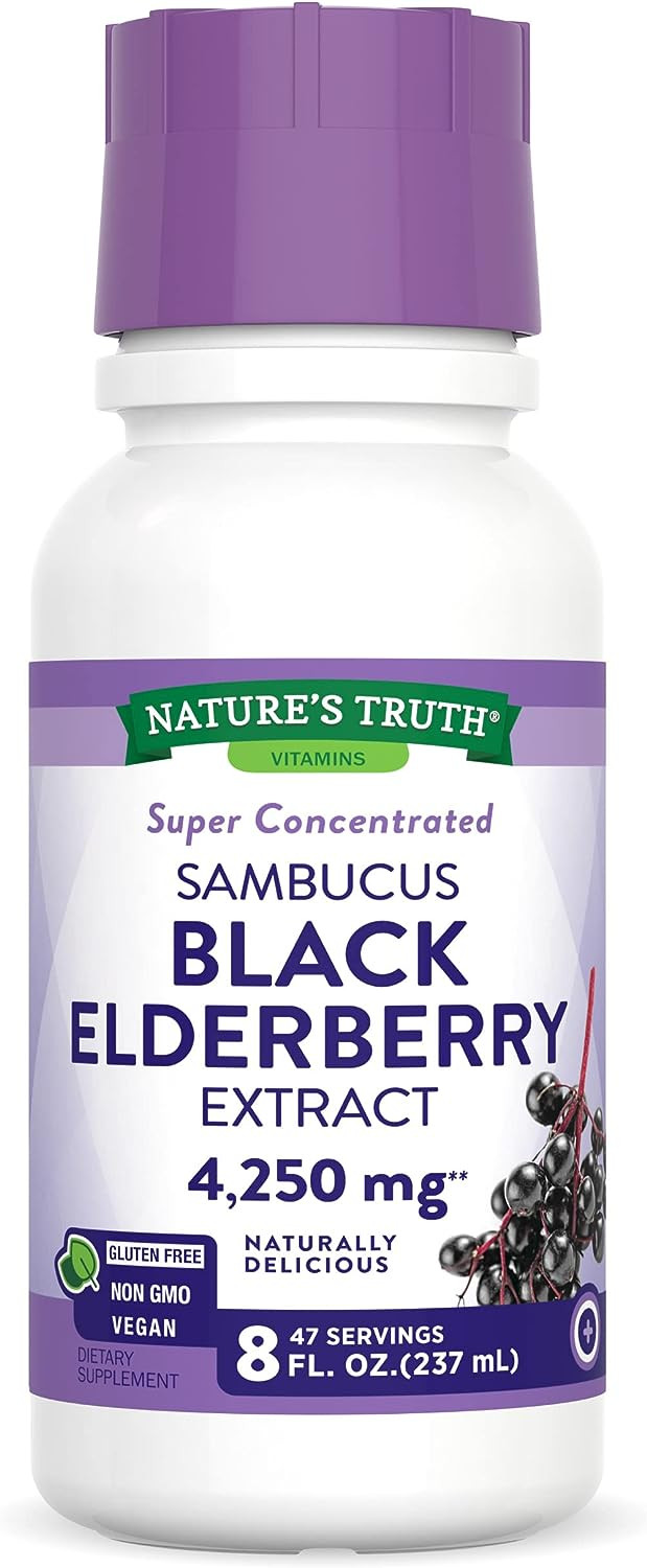 Nature's Truth Black Elderberry Extract 4250mg | 8 oz Syrup | Super Concentrated Sambucus Supplement | Vegan, Non-GMO, Gluten Free