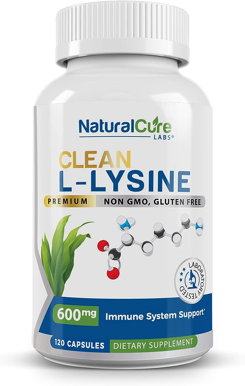 Natural Cure Labs Clean L-Lysine 600mg, 120 Capsules | Vegan, Non-GMO, & Gluten Free