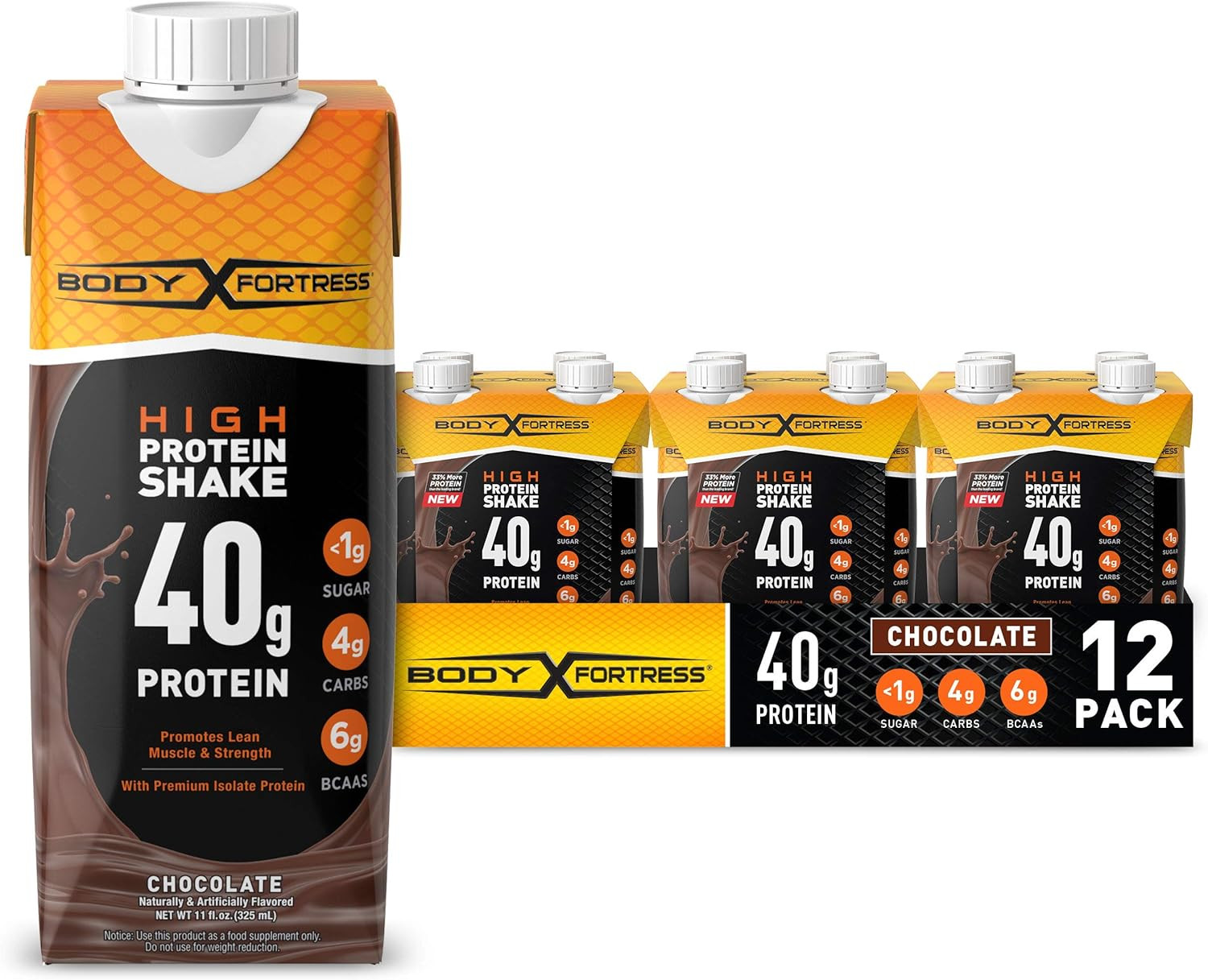 Body Fortress Ready to Drink Protein Shake, 40g of Protein, Chocolate, 11 Fl Oz (Pack of 12)