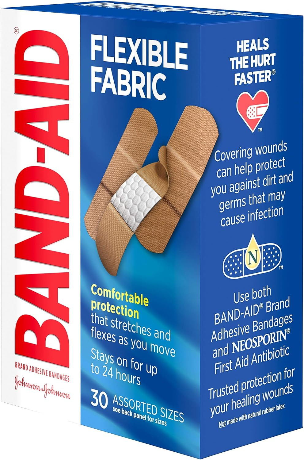 Band-Aid Brand Flexible Fabric Adhesive Bandages, Comfortable Sterile Protection & Wound Care for Minor Cuts & Burns, Quilt-Aid Technology to Cushion Painful Wounds, Assorted Sizes, 30 ct