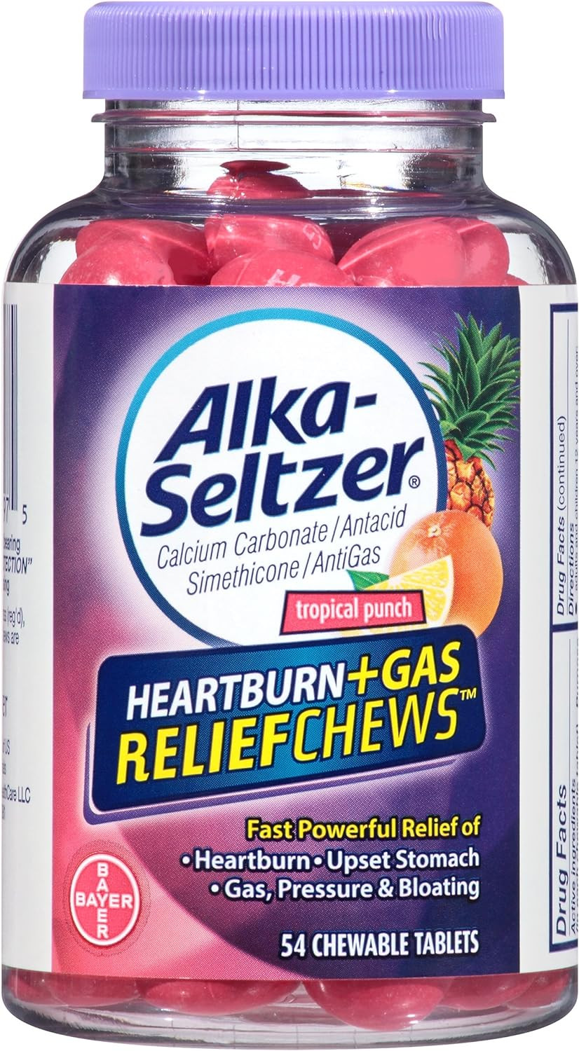 Alka-Seltzer Heartburn Plus Gas Relief Chews, Tropical Punch, 54 Count