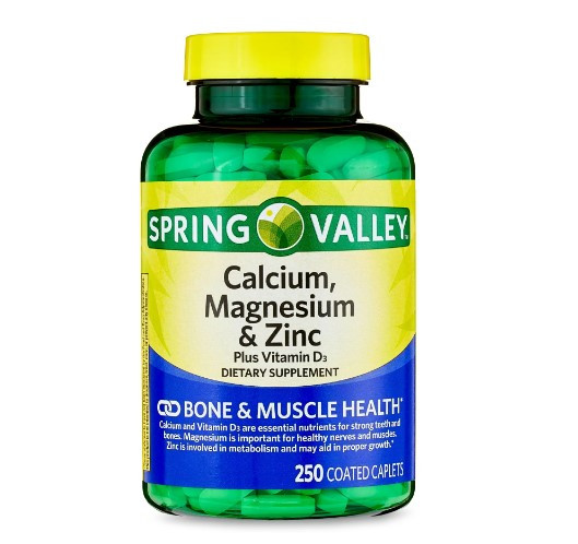 Spring Valley Calcium, Magnesium & Zinc Plus Vitamin D3 Coated Caplets, 250 Count